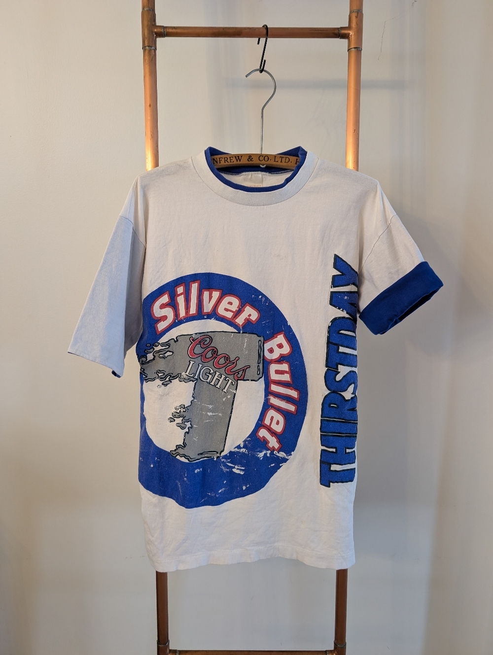 *Paint Splatter* 80s/90s Coors Light Silver Bullet Bevoled Tee